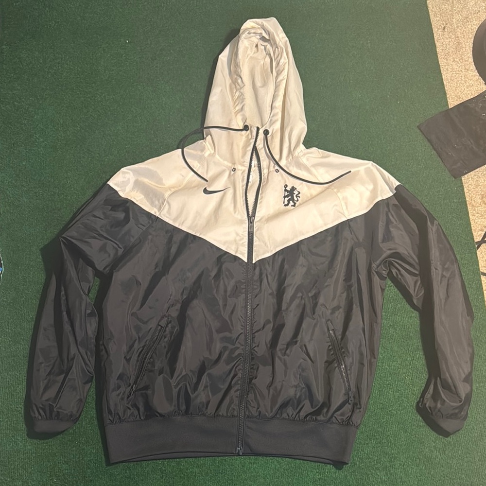 Nike Men's Black and Cream Hooded Jacket